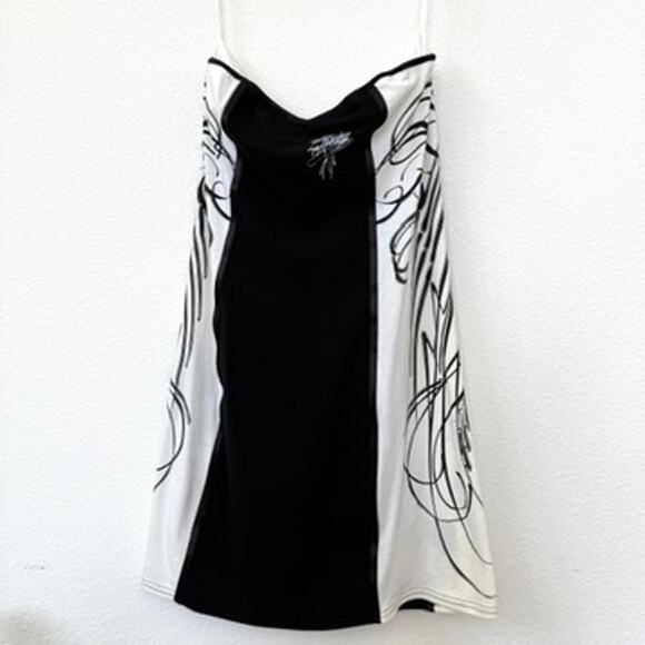 Metal Mulisha Slip Dress Graphic Black White Cotton Spandex Gothic Mini L - Picture 1 of 8